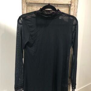 NWOT! Super Cute! LOGO by Lori Goldstein Sheer Long Sleeve Lace Neck Top
